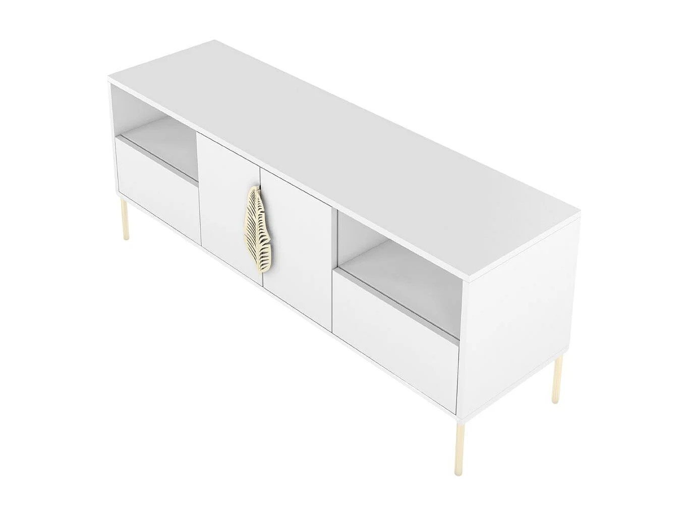 Meuble TV blanche MERLIN avec accessoires dorés / 138 cm