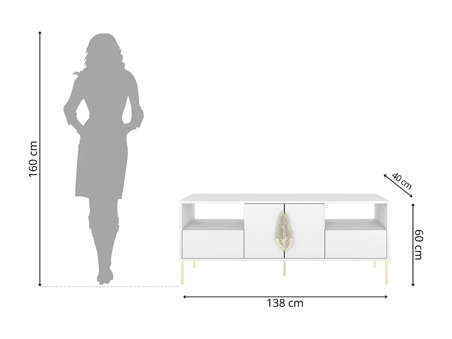 Meuble TV blanche MERLIN avec accessoires dorés / 138 cm