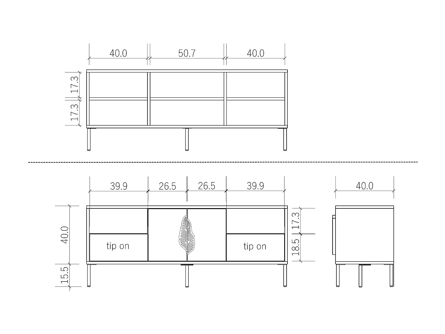 Lowboard Merlin, schwarz, silberne details