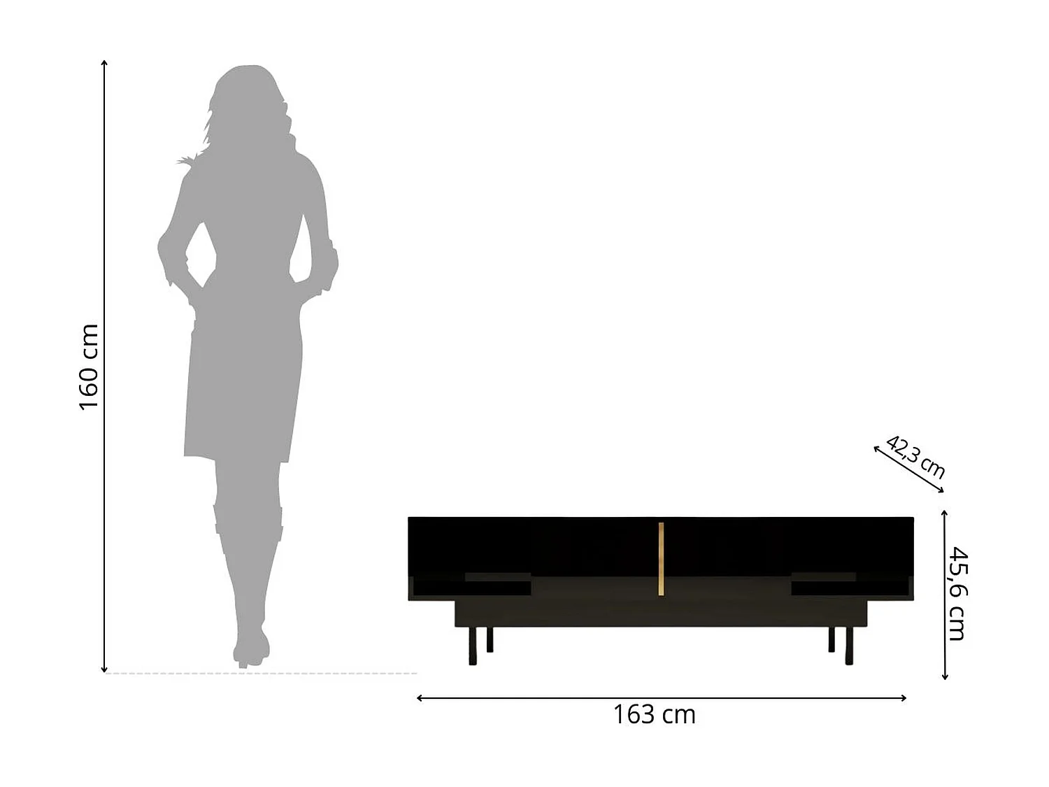 Lowboard Artemisa schwarz, goldener akzent, hochglanz
