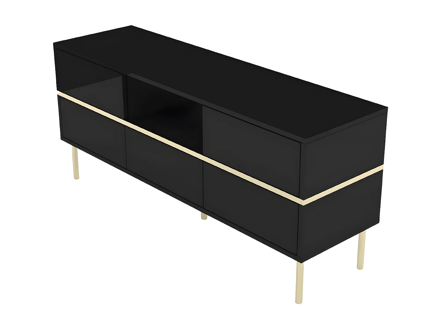 Meuble TV élégante noire MARIKA avec des accents dorés / 137,5 cm