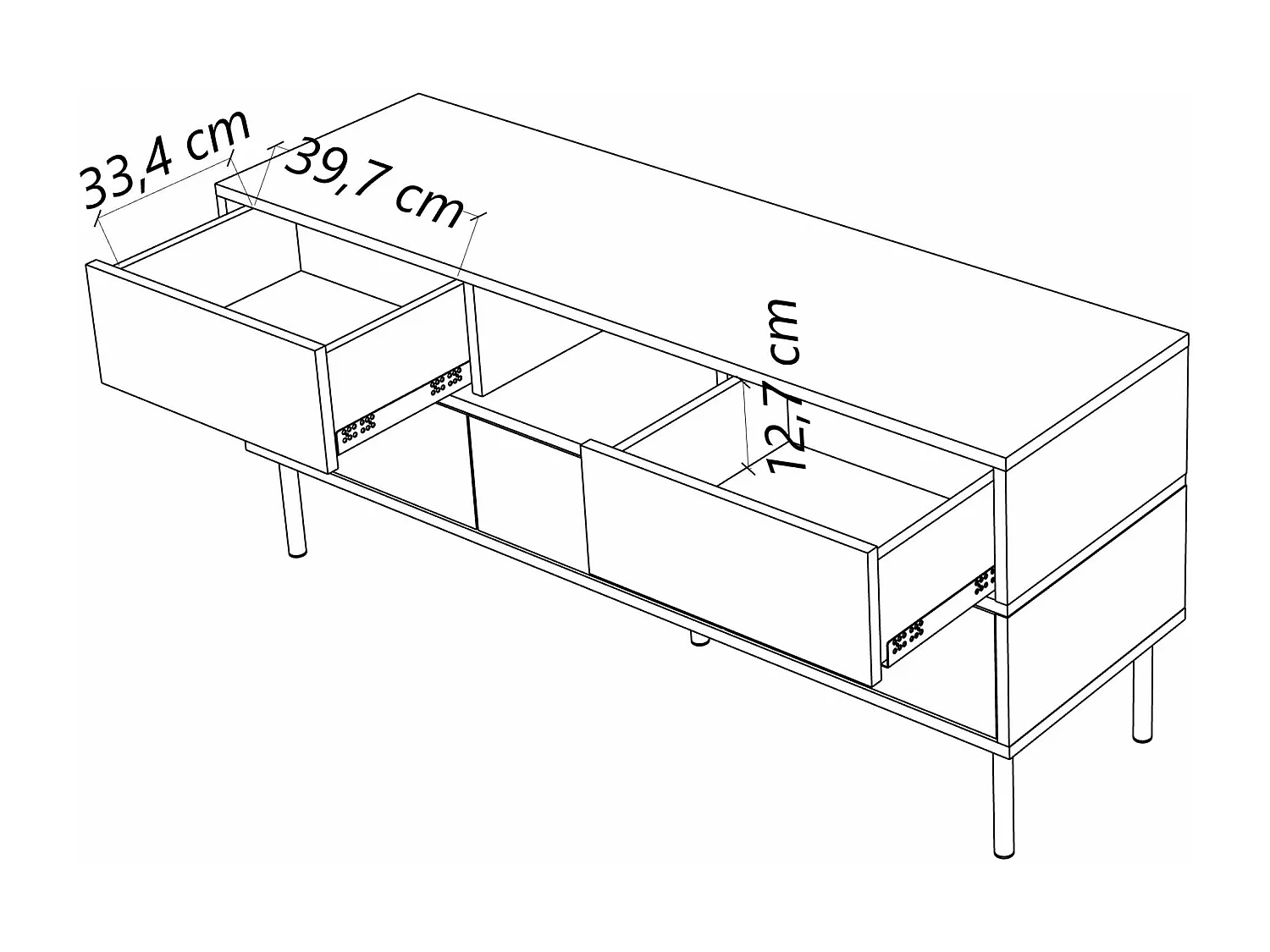 Meuble TV élégante noire MARIKA avec des accents dorés / 137,5 cm