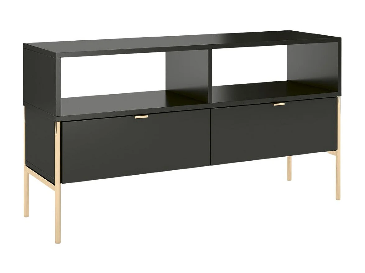 Czarna komoda RTV Skandica POLKA na złotych nóżkach
