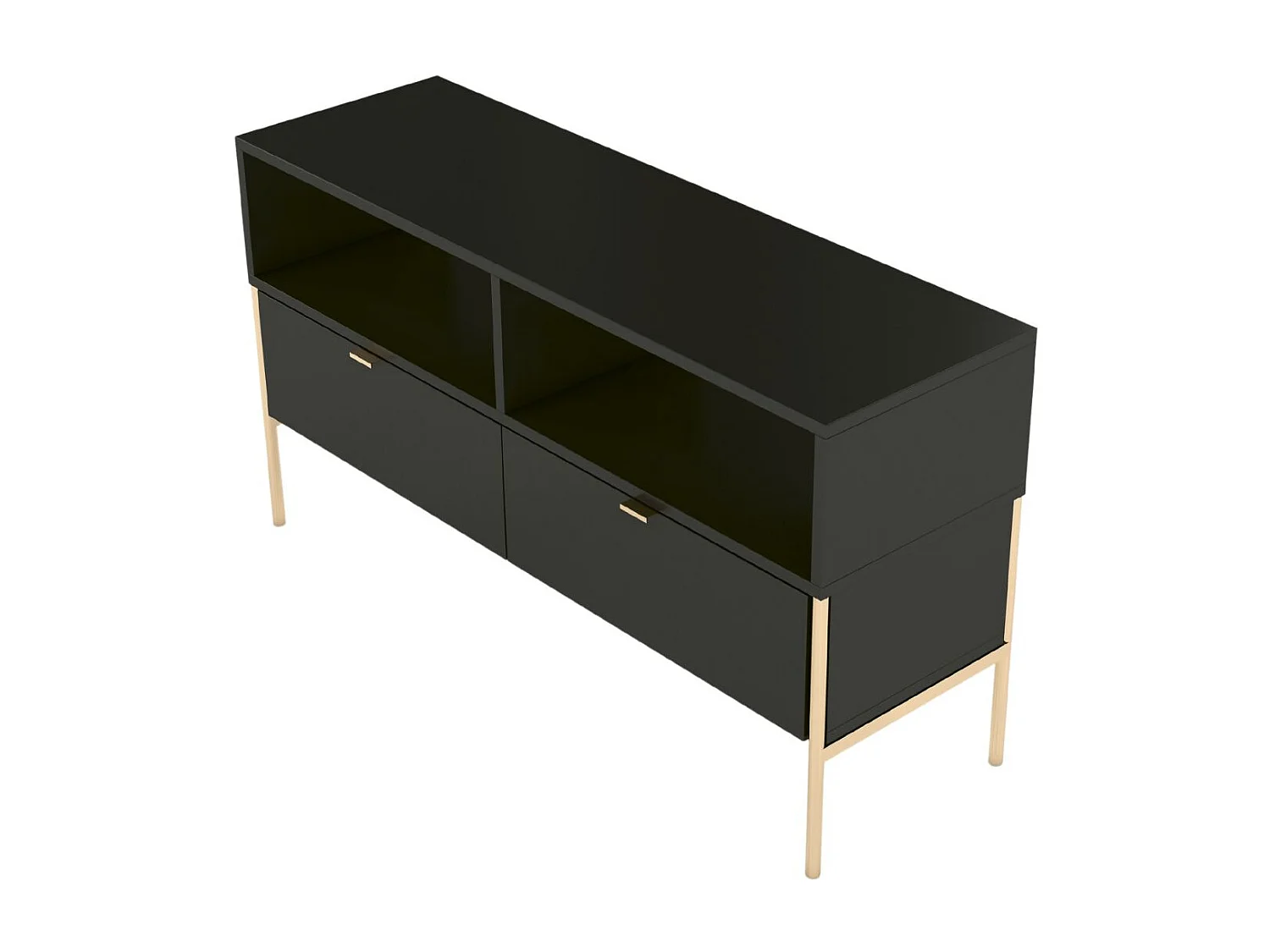 Czarna komoda RTV Skandica POLKA na złotych nóżkach