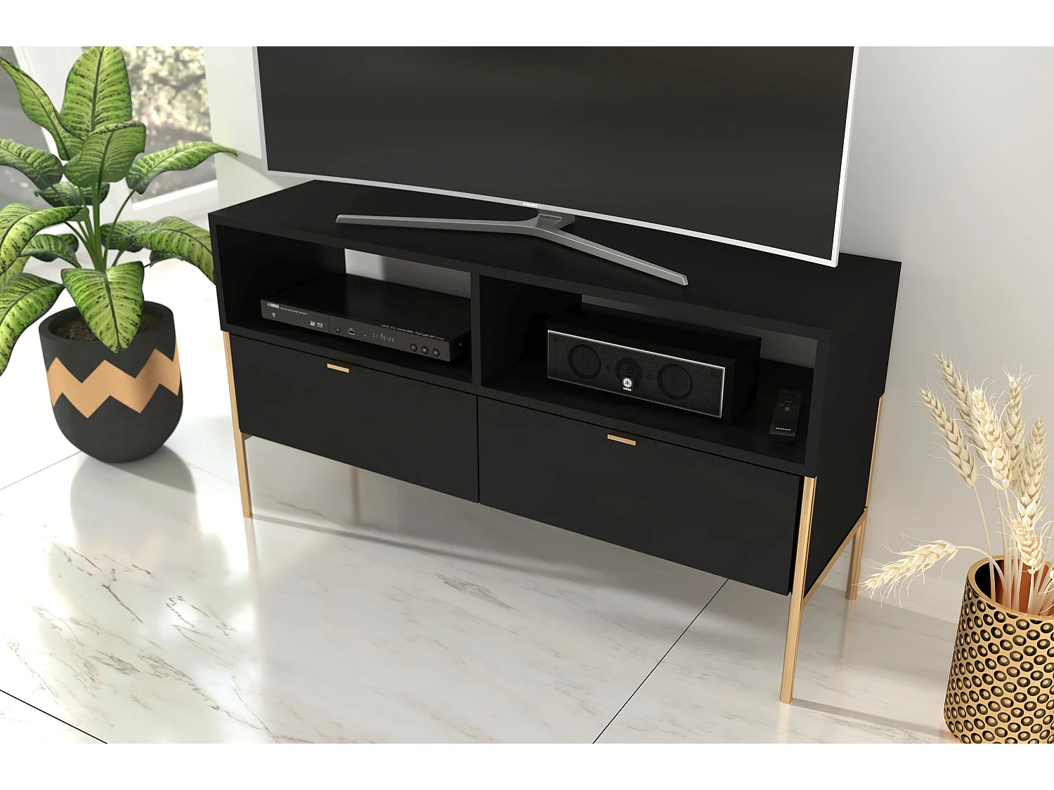 Lowboard Polka, schwarz, goldene details