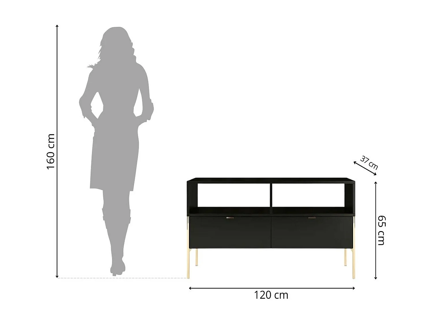 Lowboard Polka, schwarz, goldene details