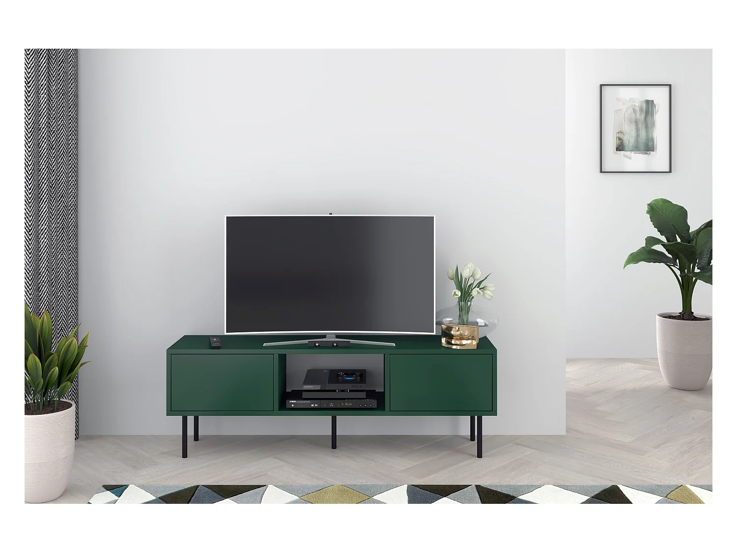 Meuble TV moderne verte MIRKA / 130 cm
