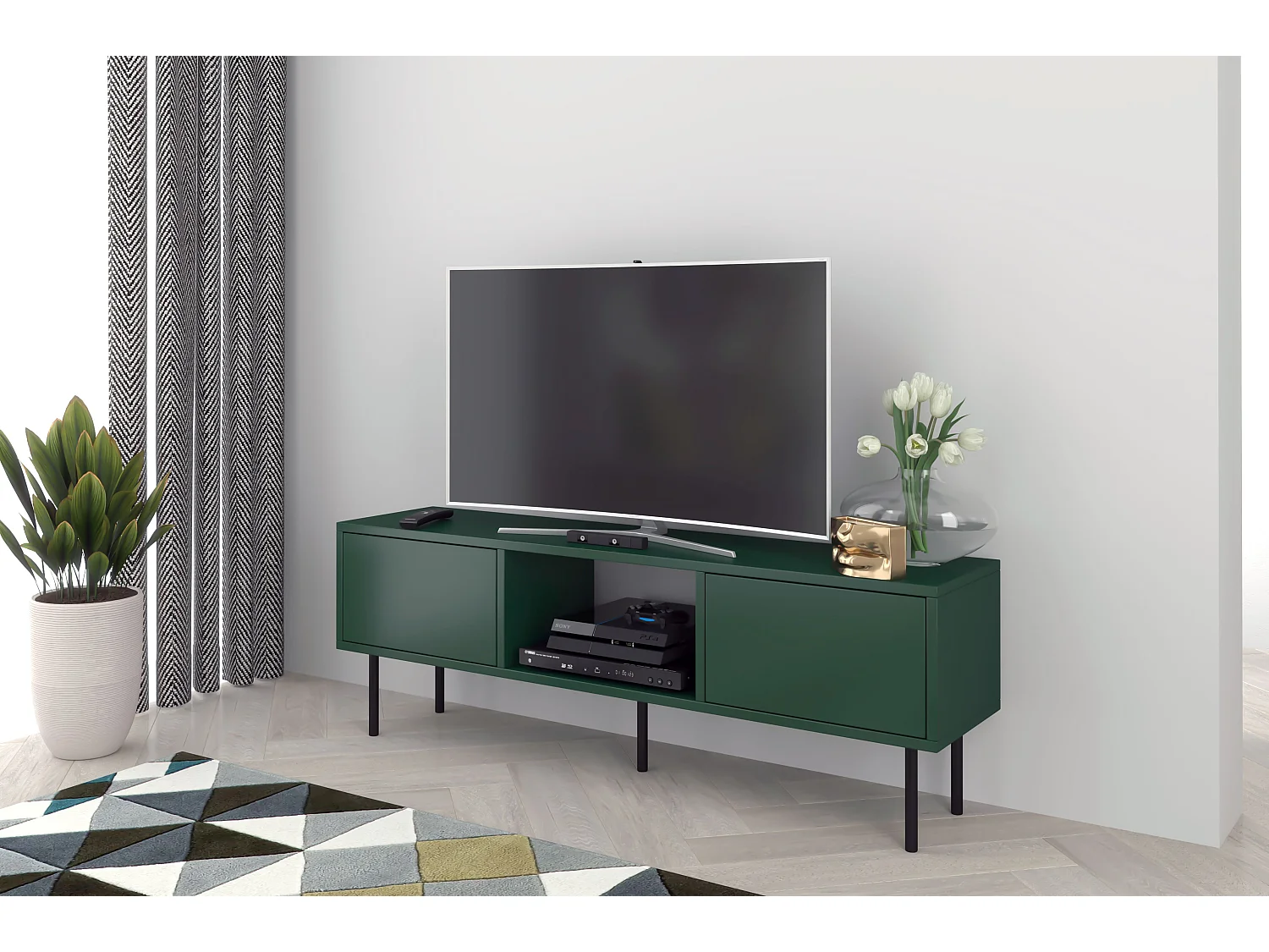 Zielona nowoczesna komoda RTV Dancan MIRKA / szer. 130 cm