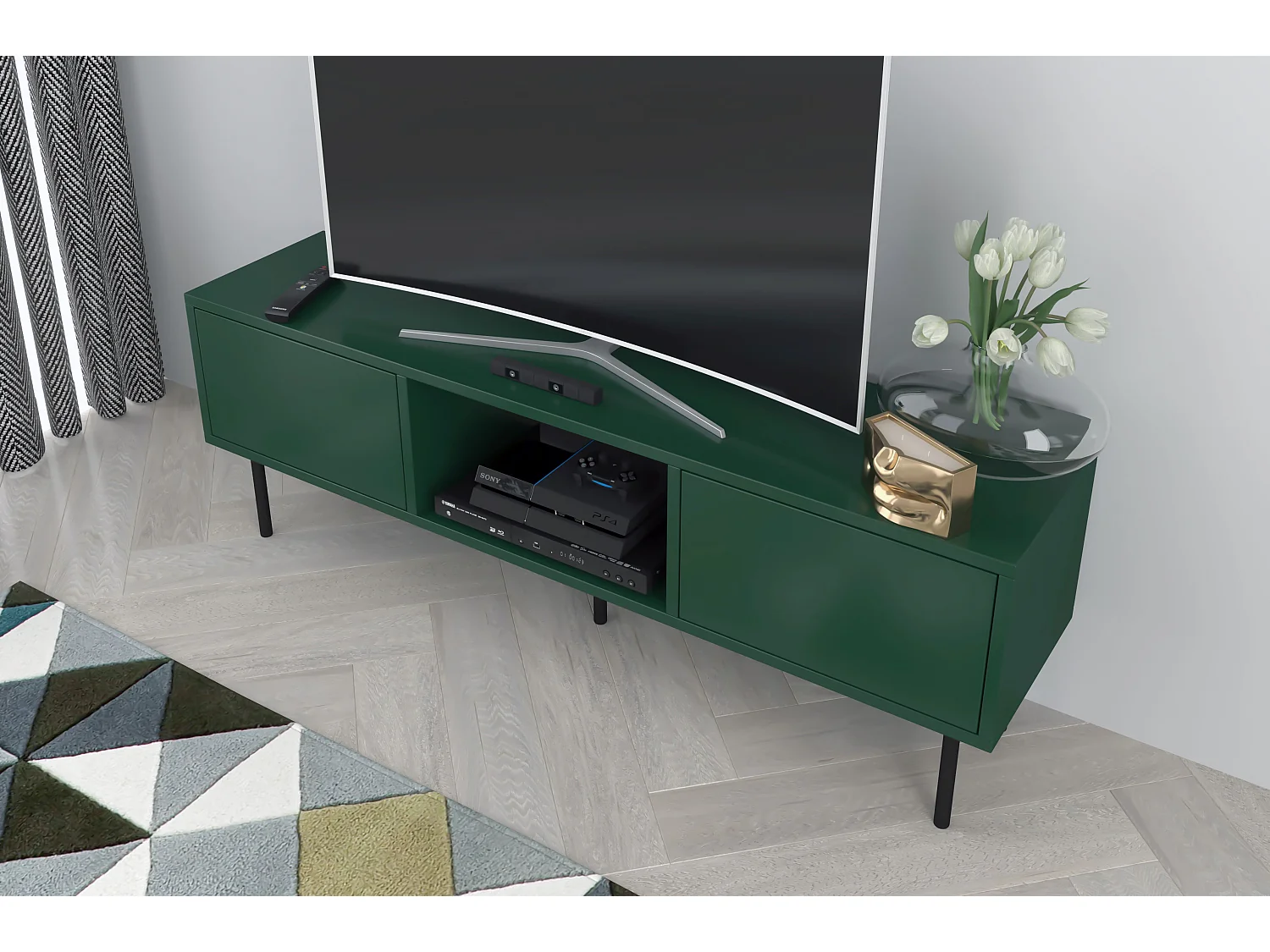 Zielona nowoczesna komoda RTV Dancan MIRKA / szer. 130 cm