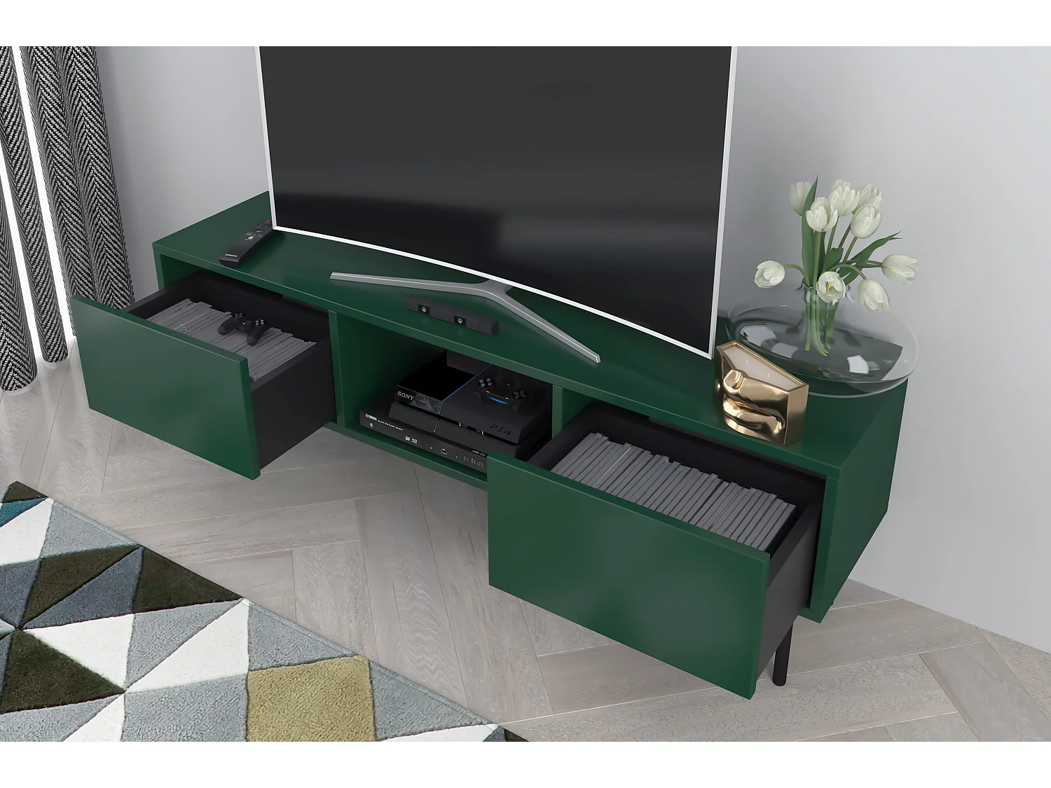 Zielona nowoczesna komoda RTV Dancan MIRKA / szer. 130 cm