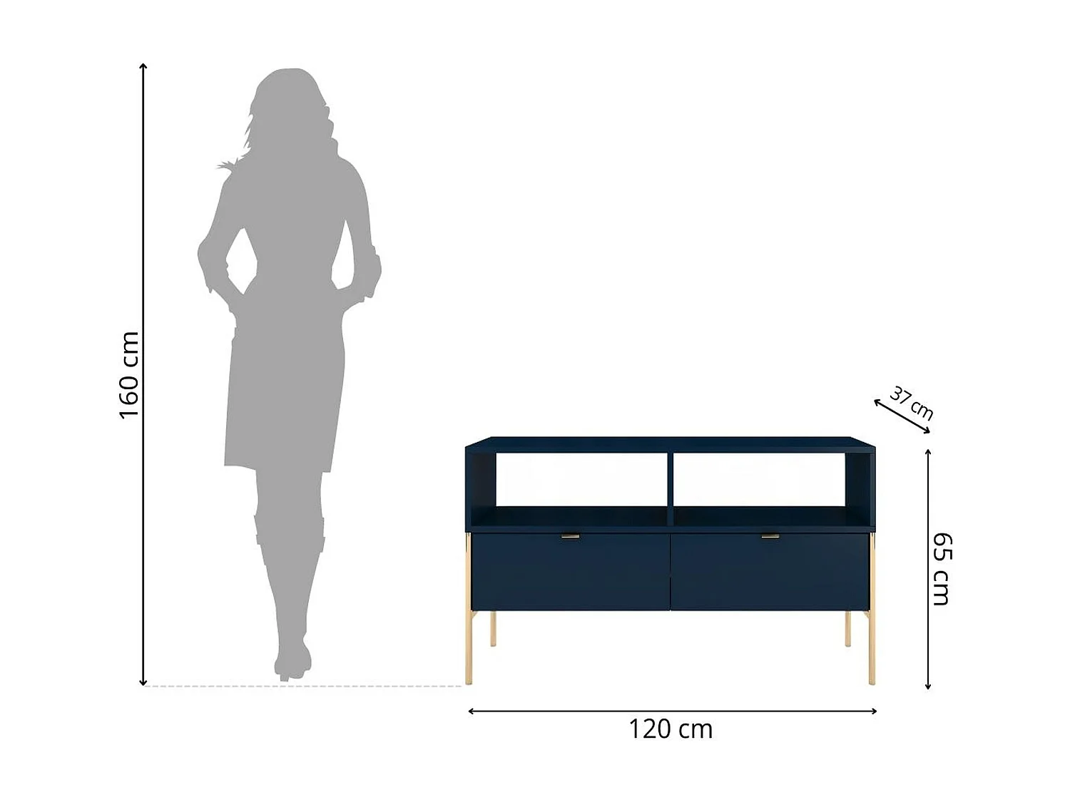 Lowboard Polka, marineblau, goldene details