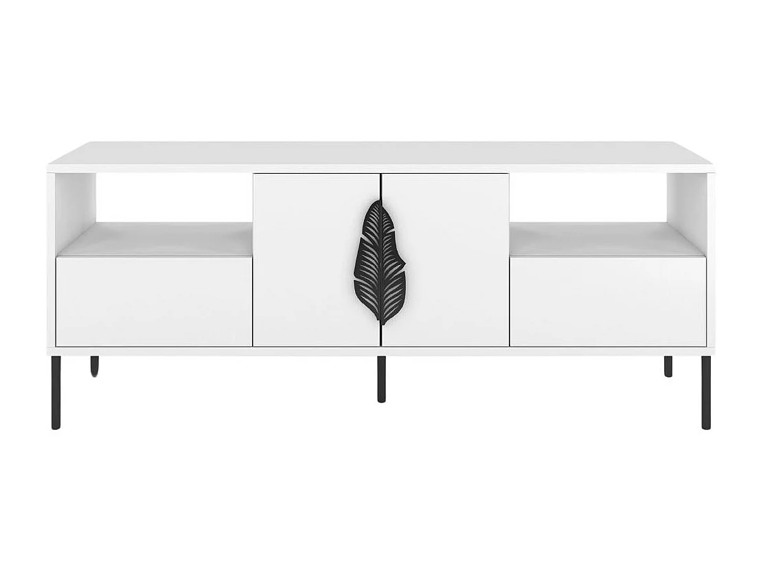 Biała komoda RTV Skandica MERLIN z czarnymi dodatkami