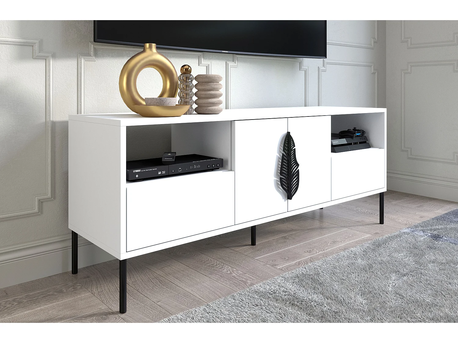 Lowboard Merlin, weiß, schwarze details