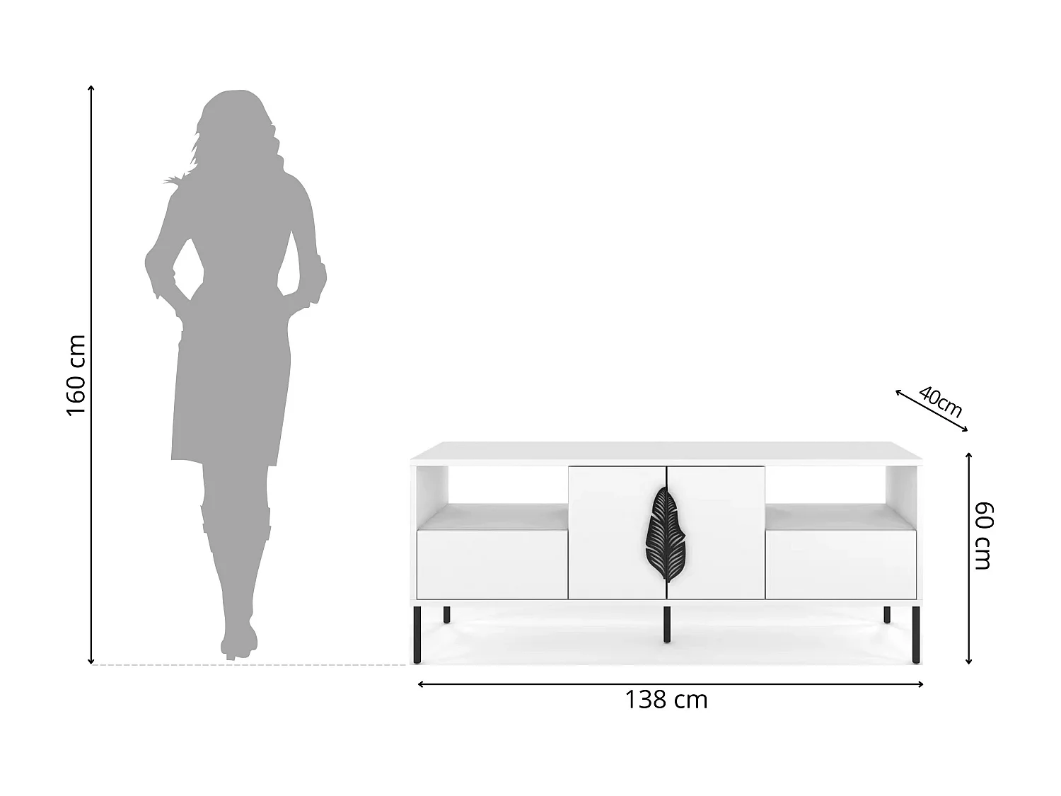 Lowboard Merlin, weiß, schwarze details