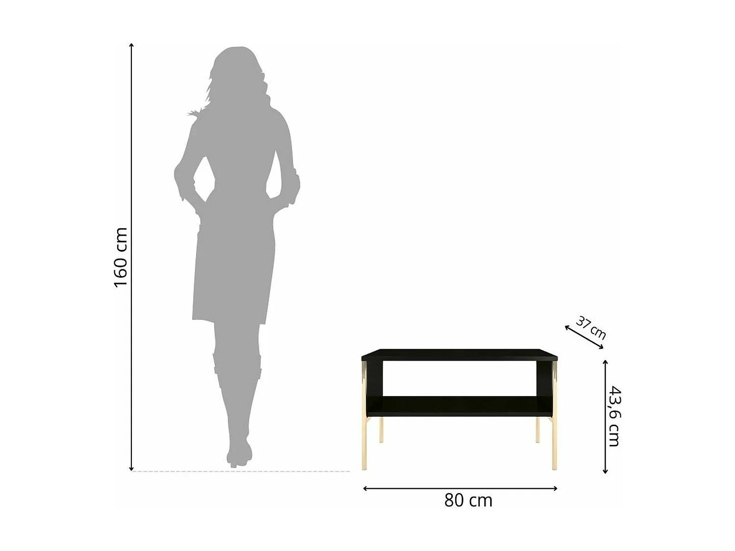 Couchtisch Polka, schwarz, goldene details