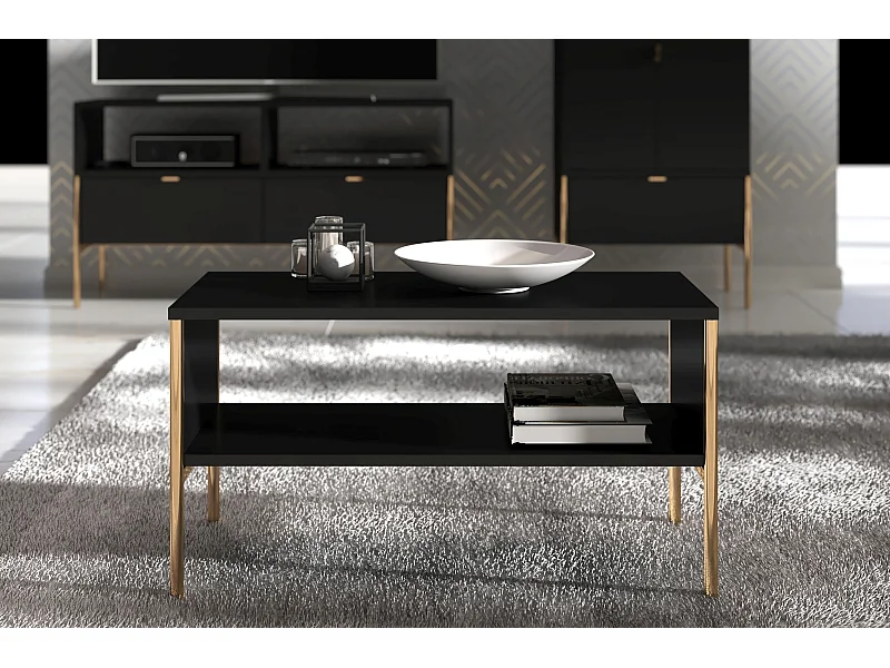 Couchtisch Polka, schwarz, goldene details