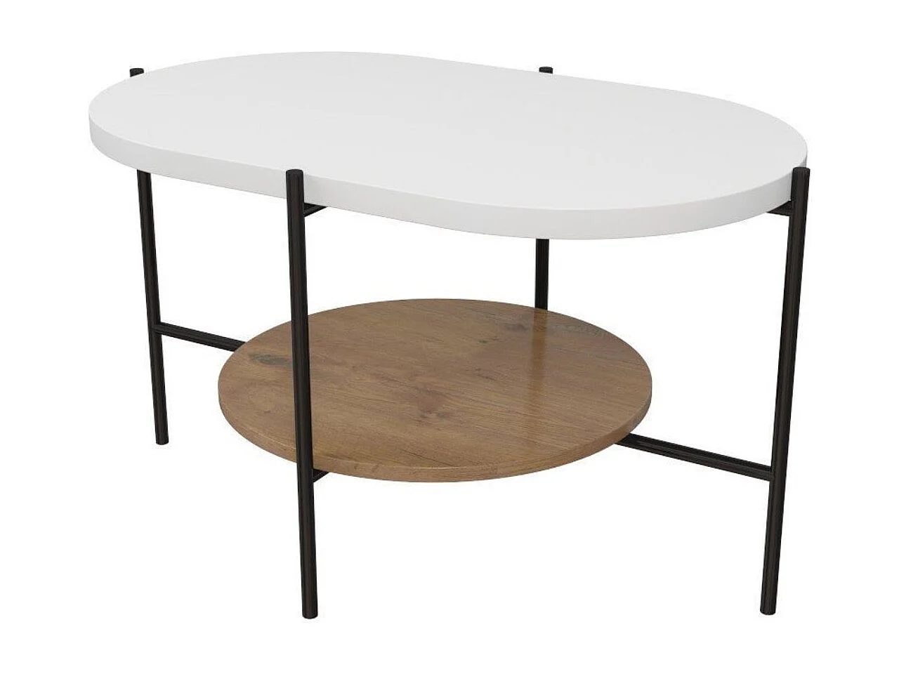 Table basse moderne ARENA / Base noire + Plateau blanc et chêne / 80 x 50 cm