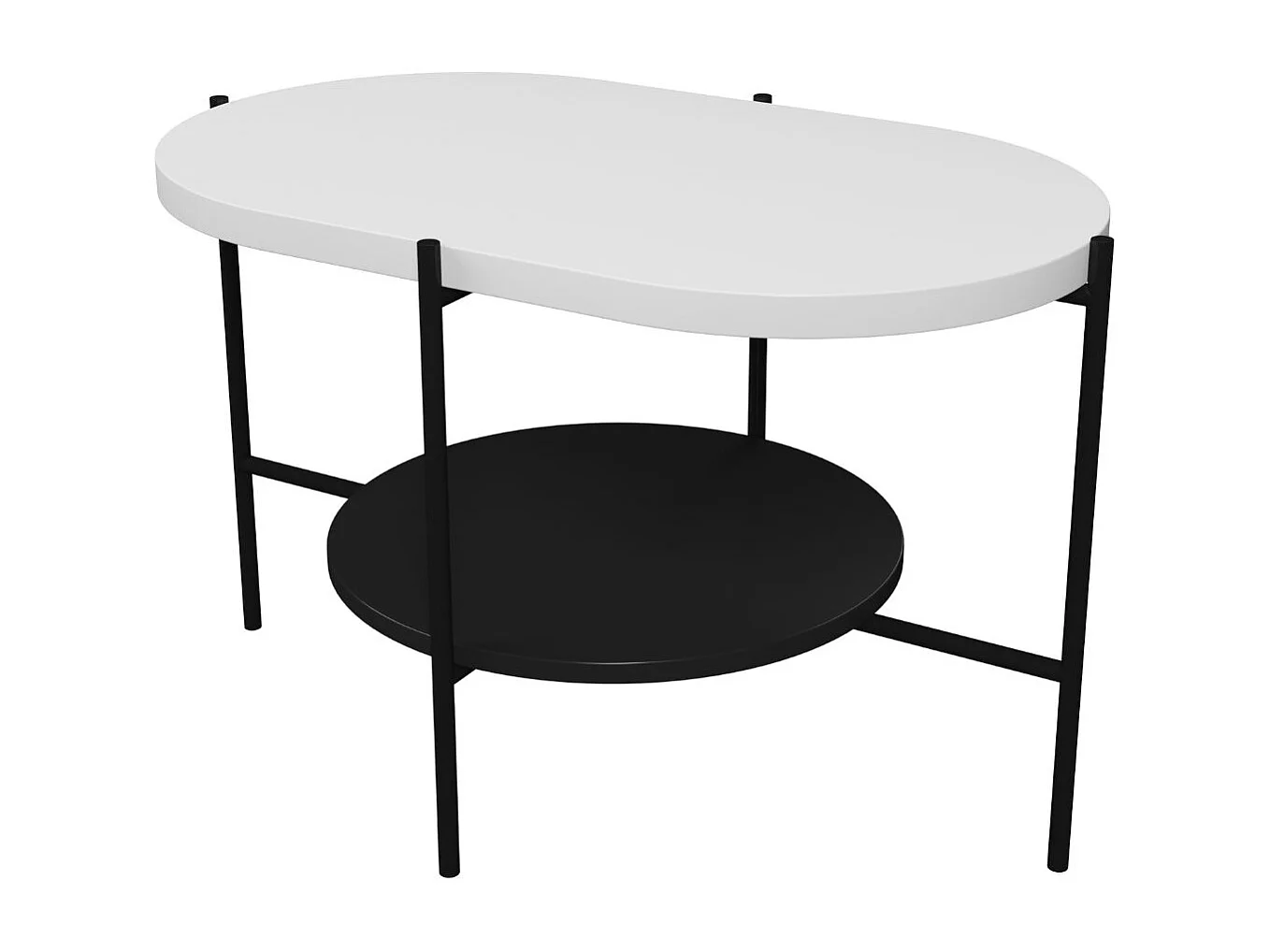Table basse moderne ARENA / Base noire + Plateau blanc et noir / 80 x 50 cm