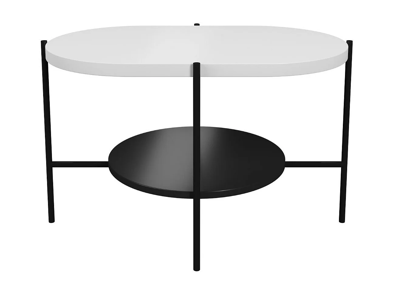 Table basse moderne ARENA / Base noire + Plateau blanc et noir / 80 x 50 cm