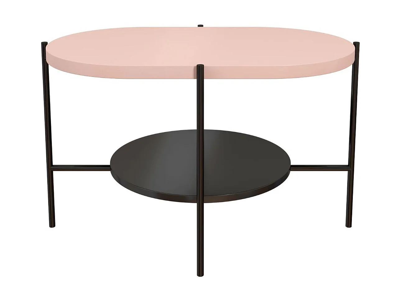 Table basse moderne ARENA / base noire + plateau rose et noir / 80 x 50 cm