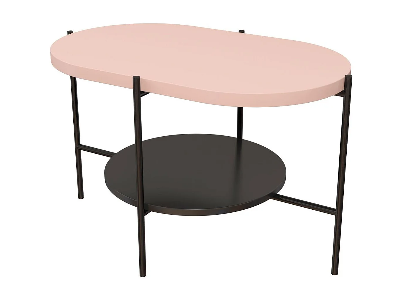 Table basse moderne ARENA / base noire + plateau rose et noir / 80 x 50 cm