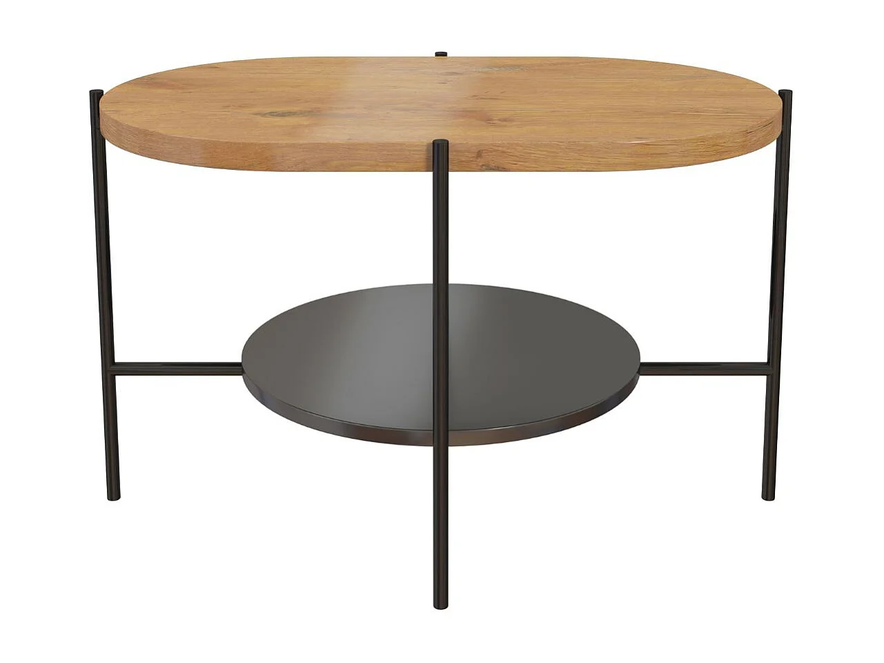 Table basse moderne ARENA / Pieds noirs + Plateau chêne et noir / 80 x 50 cm