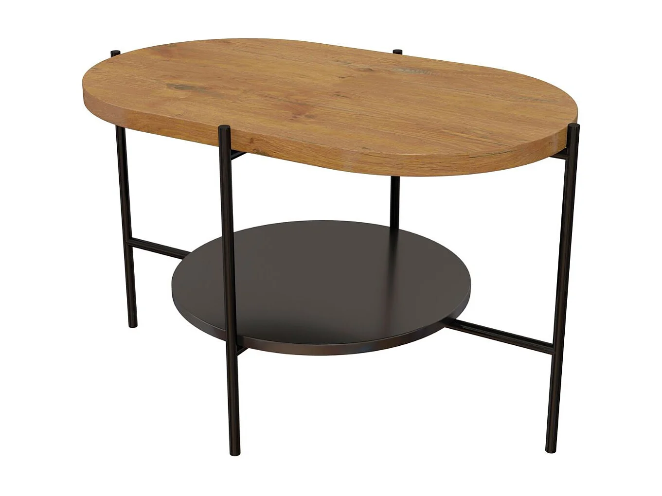 Table basse moderne ARENA / Pieds noirs + Plateau chêne et noir / 80 x 50 cm