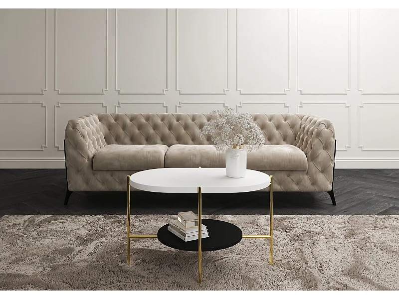 Couchtisch Arena weiß, gold, oval