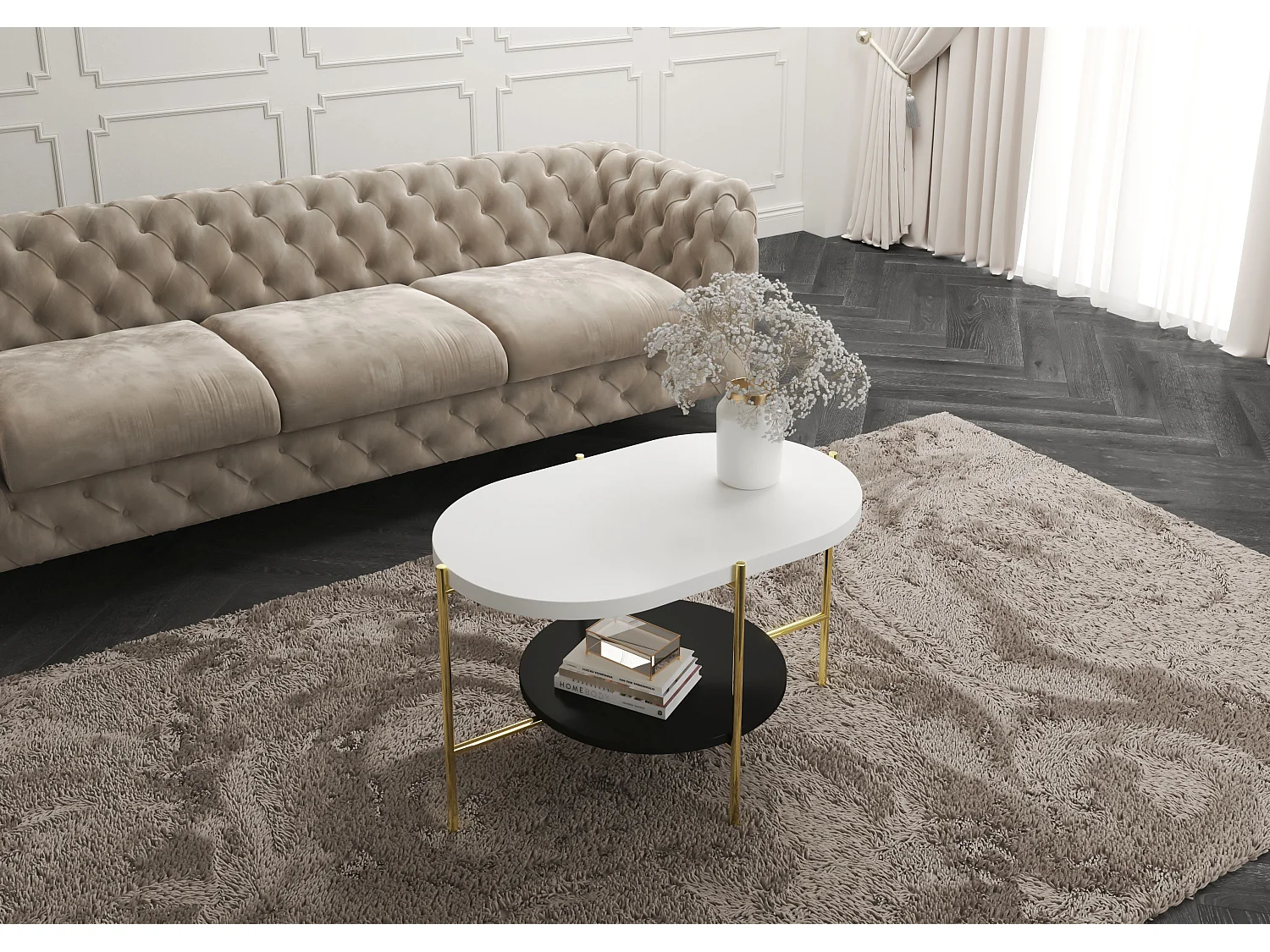 Stolik kawowy Dancan ARENA / złota podstawa / biały