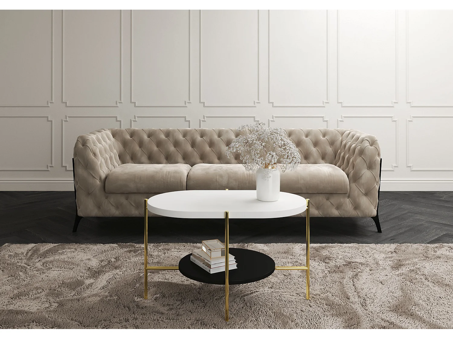 Couchtisch Arena weiß, gold, oval