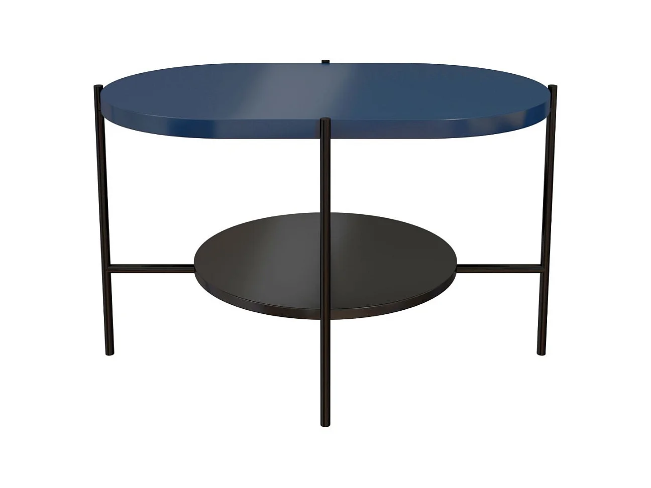 Table basse moderne ARENA / Base noire + Plateau bleu marine et noir / 80 x 50 cm