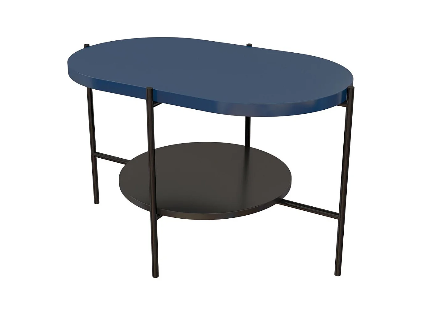 Table basse moderne ARENA / Base noire + Plateau bleu marine et noir / 80 x 50 cm