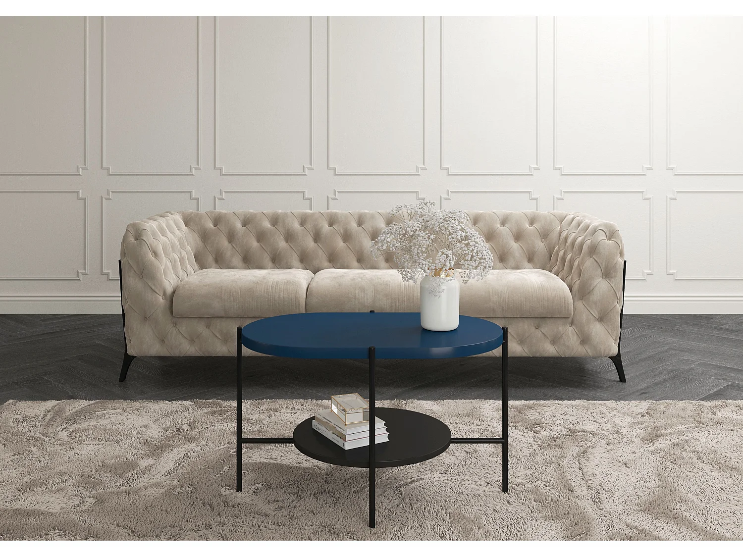 Couchtisch Arena, marineblau, schwarz, oval