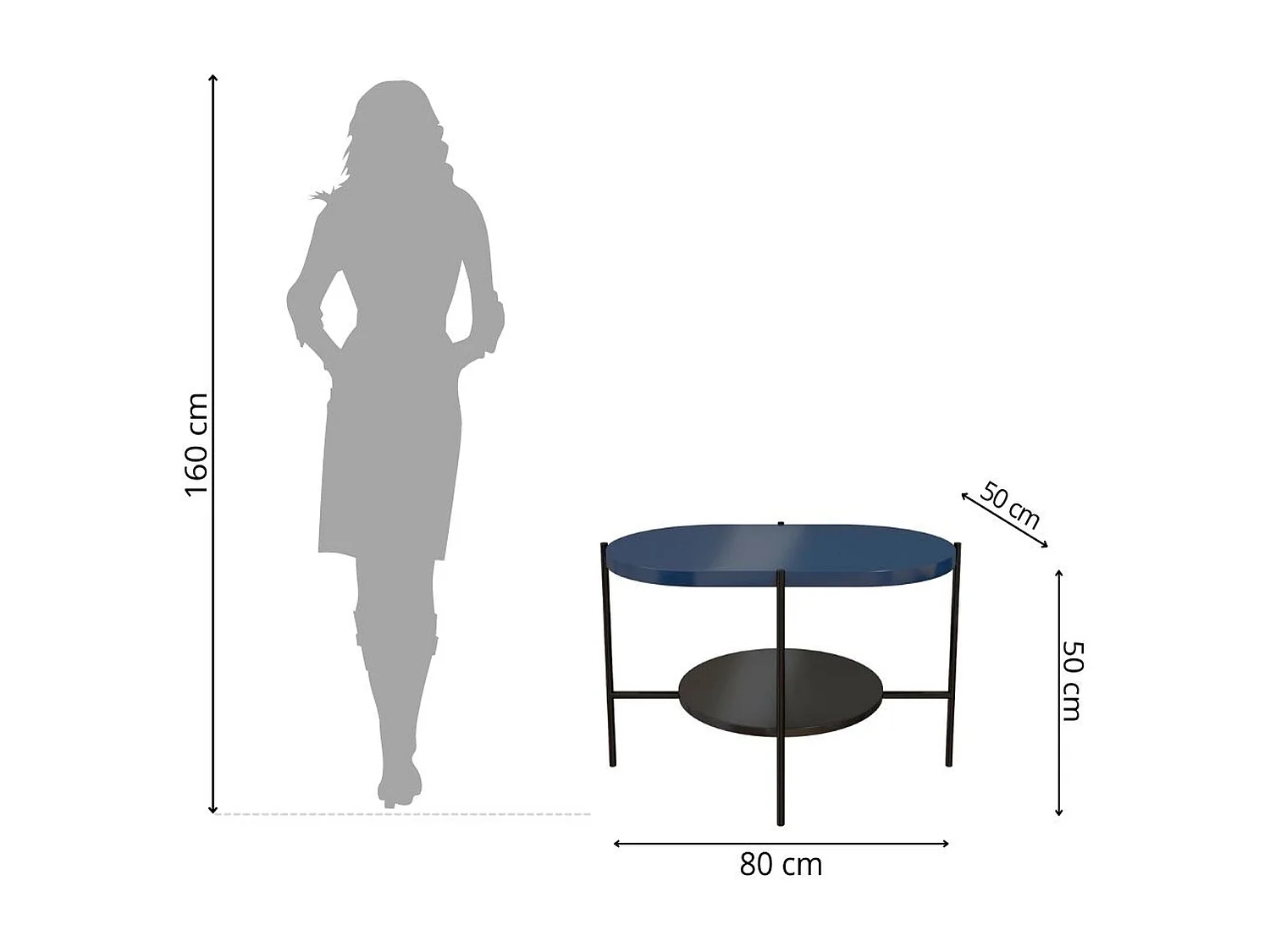 Couchtisch Arena, marineblau, schwarz, oval