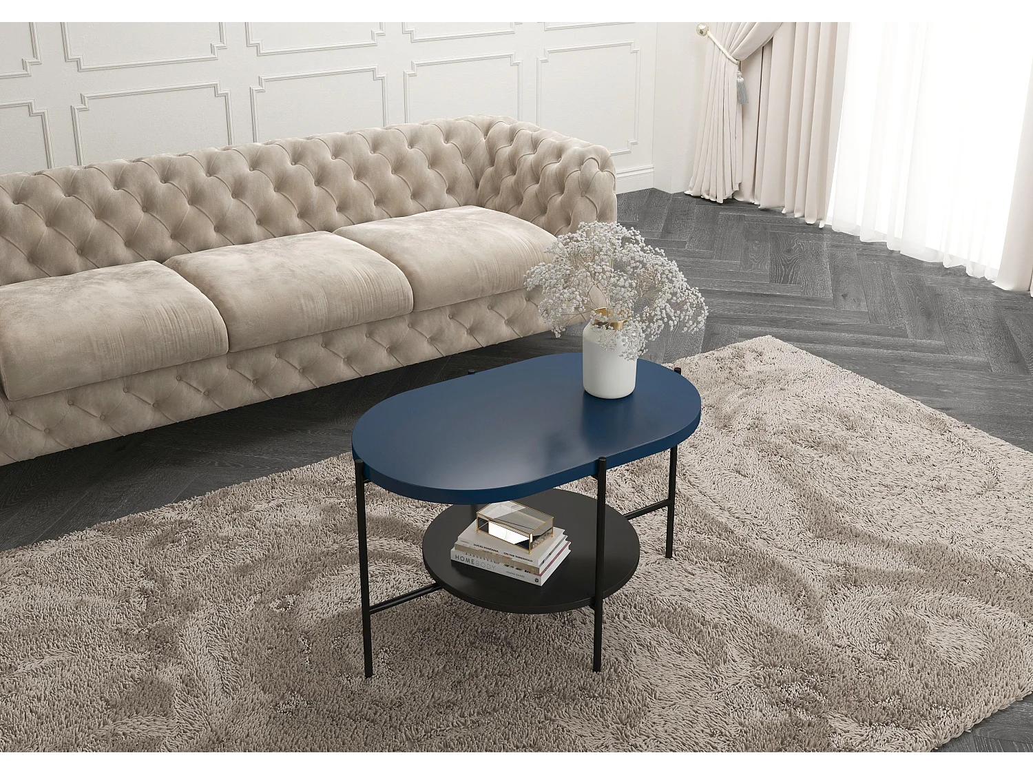 Couchtisch Arena, marineblau, schwarz, oval