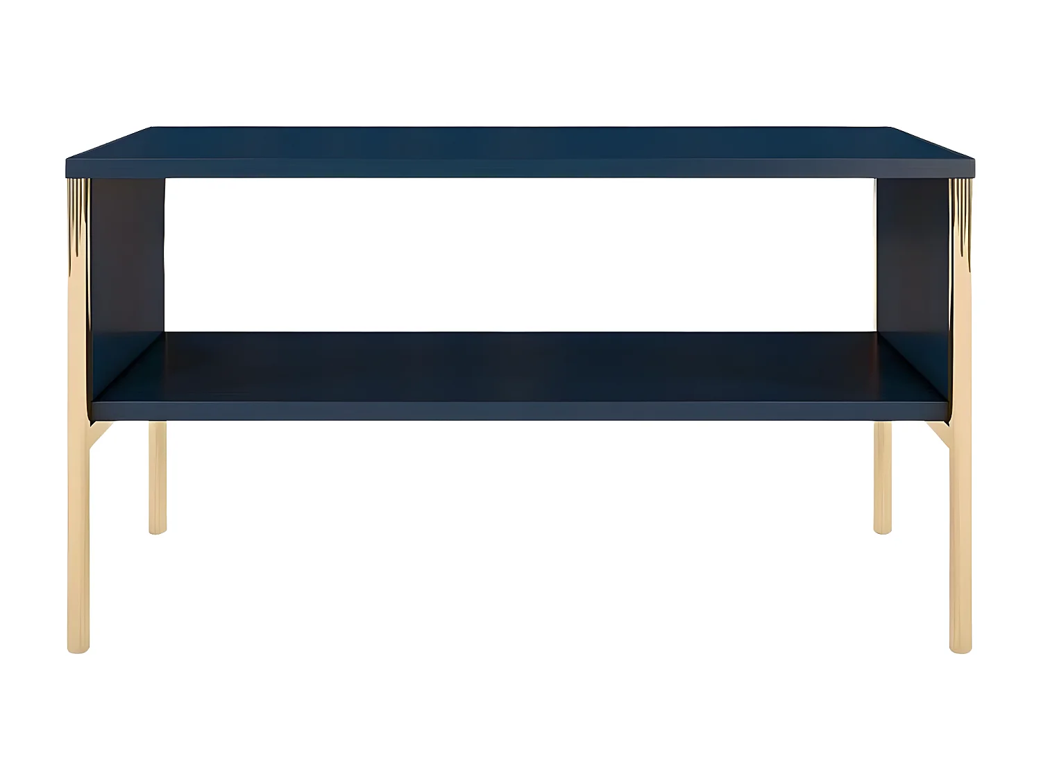 Table basse élégante bleu marine POLKA sur pieds dorés / 80 x 37 cm