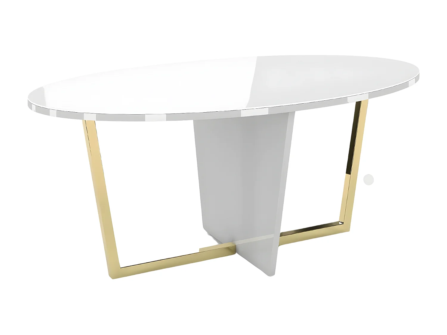 Table basse blanche ROCKET avec plateau en verre blanc et pied doré / 110 x 60 cm