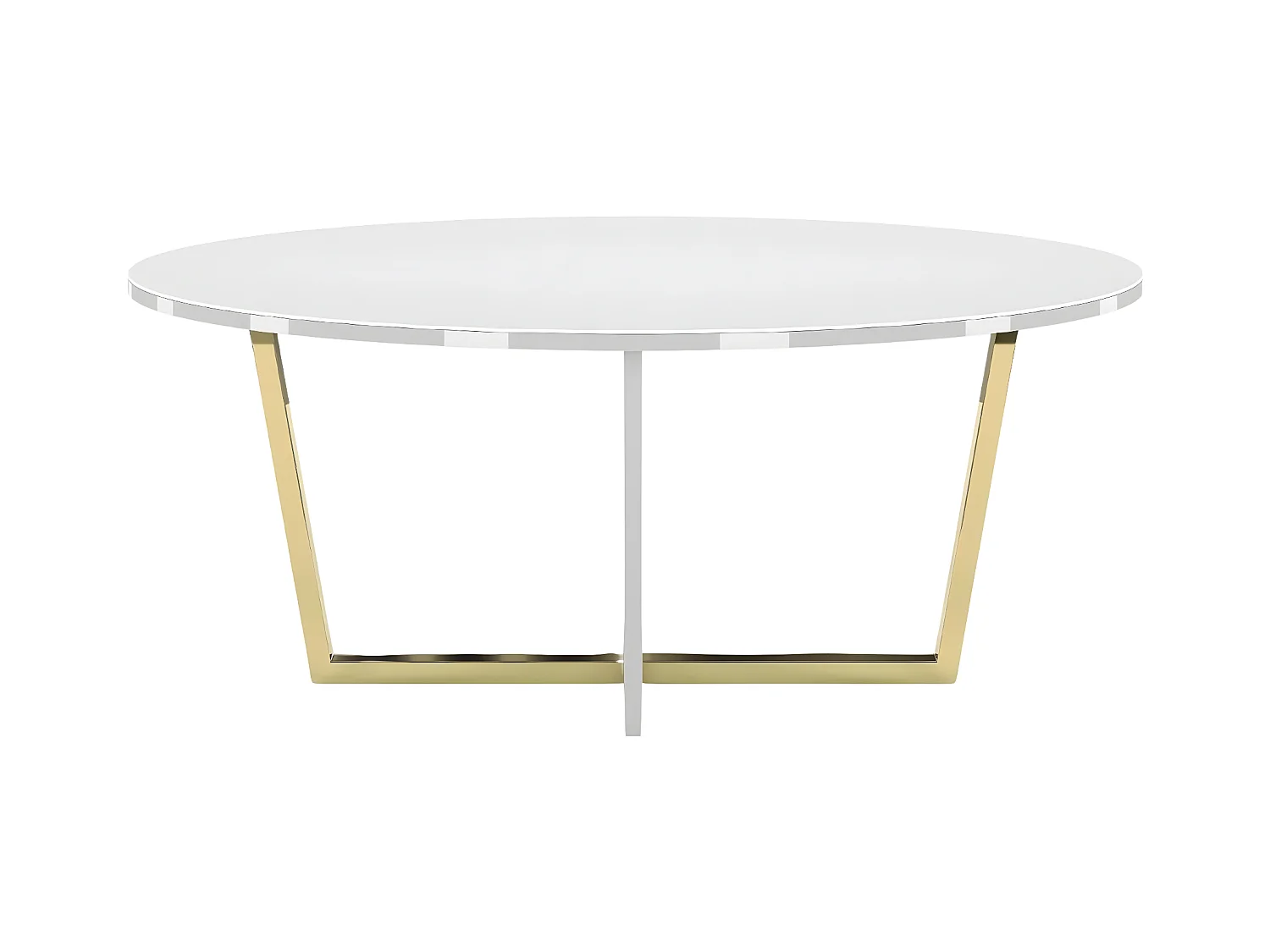 Table basse blanche ROCKET avec plateau en verre blanc et pied doré / 110 x 60 cm