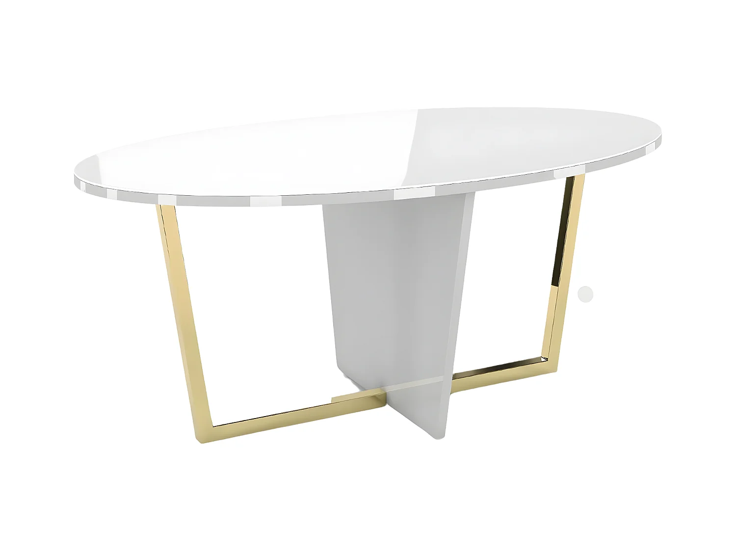 Table basse blanche ROCKET avec plateau en verre blanc et pied doré / 110 x 60 cm