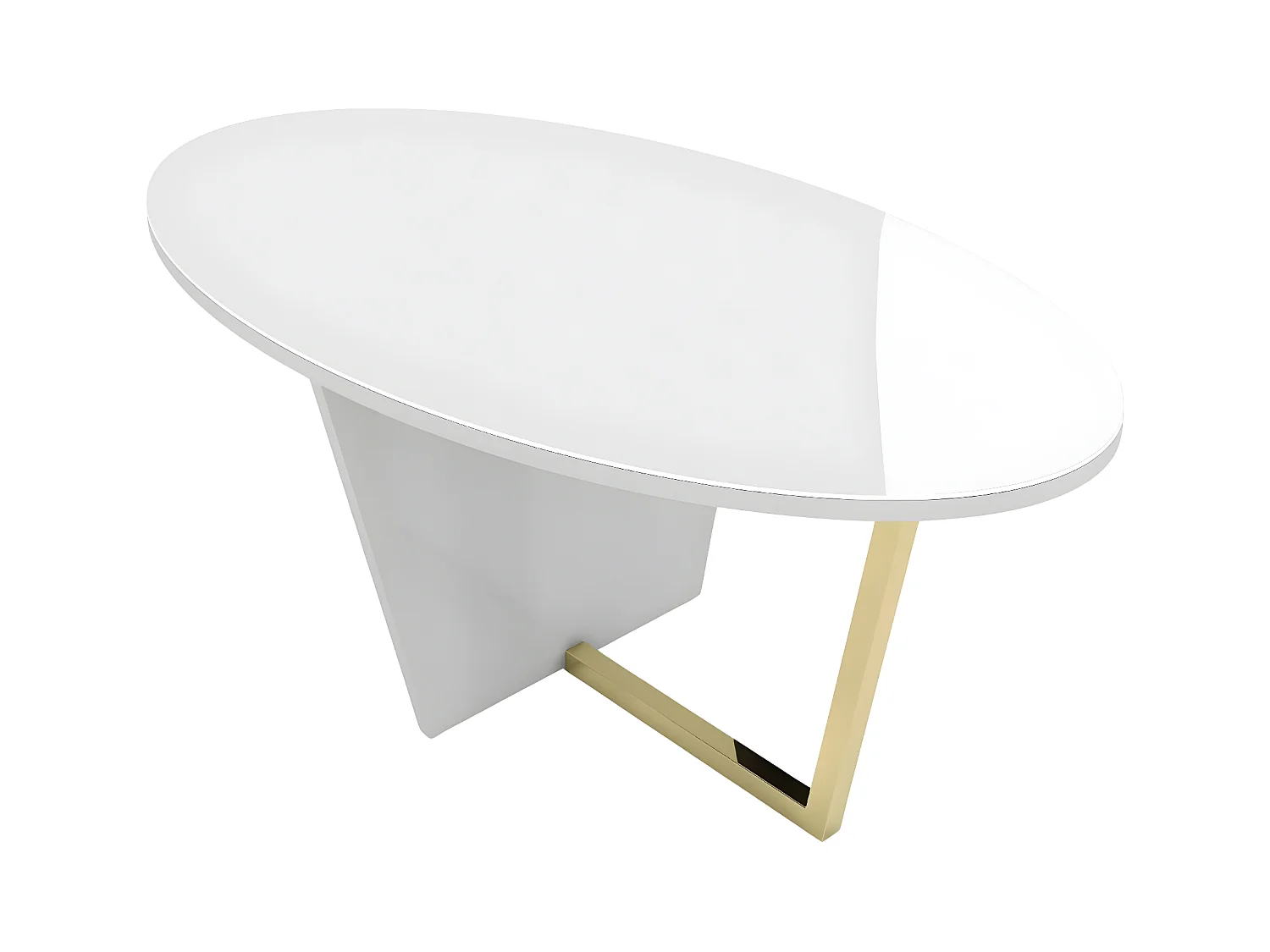 Table basse blanche ROCKET avec plateau en verre blanc et pied doré / 110 x 60 cm