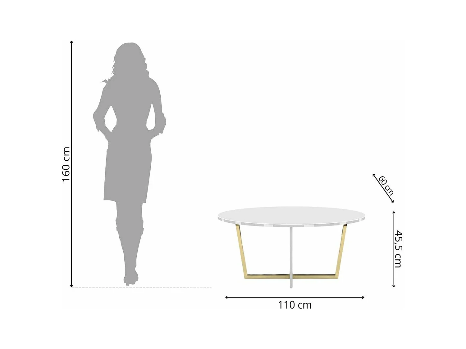 Table basse blanche ROCKET avec plateau en verre blanc et pied doré / 110 x 60 cm