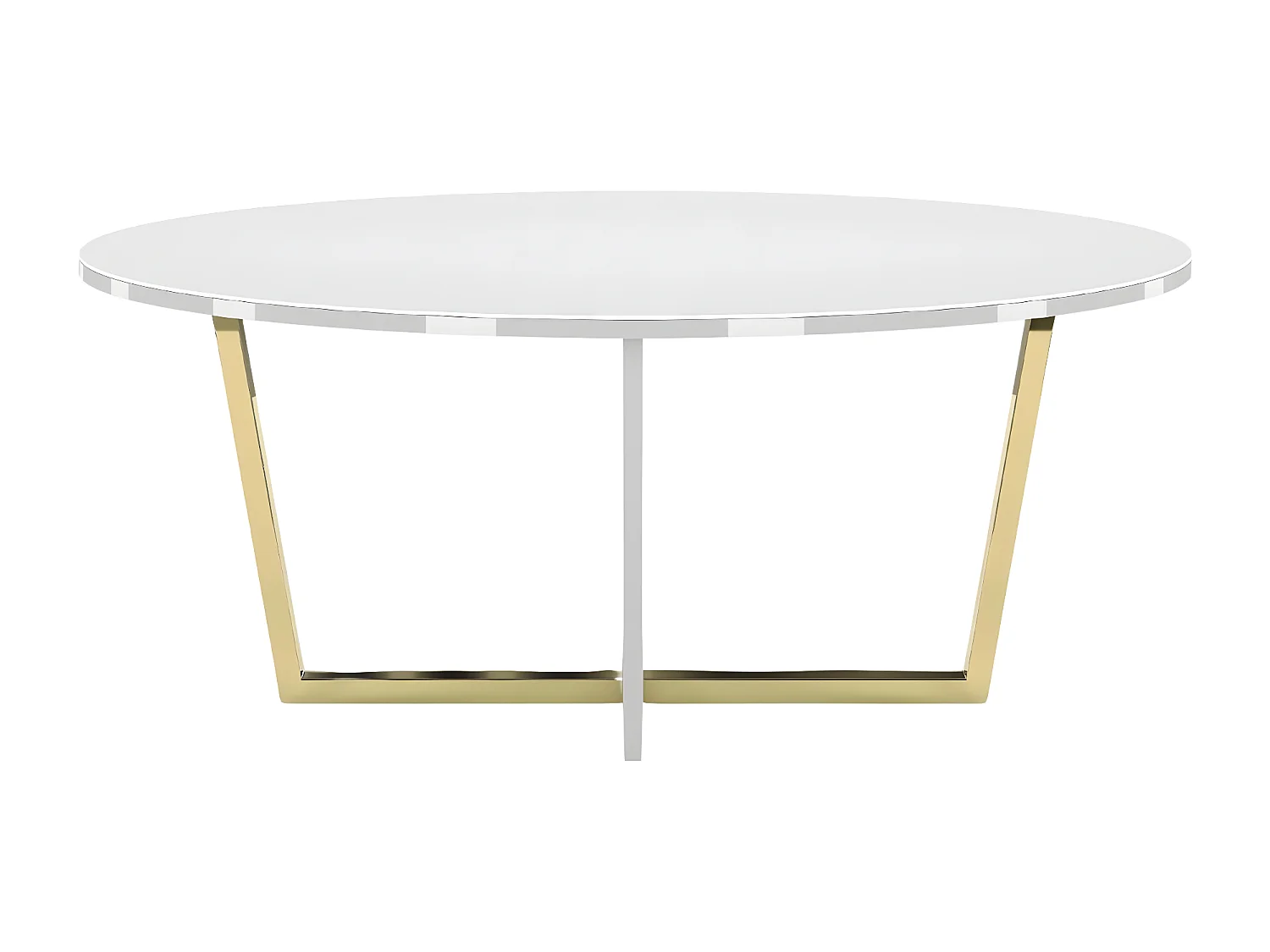 Table basse blanche ROCKET avec plateau en verre blanc et pied doré / 110 x 60 cm