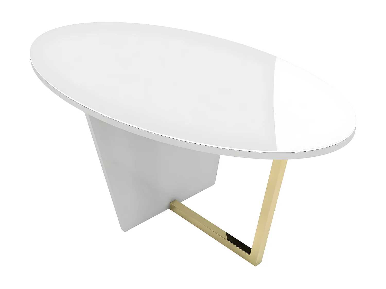 Table basse blanche ROCKET avec plateau en verre blanc et pied doré / 110 x 60 cm