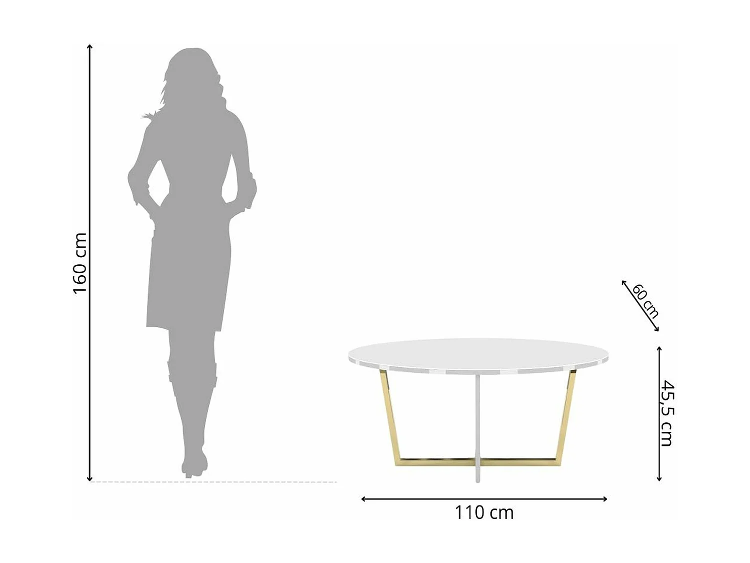 Table basse blanche ROCKET avec plateau en verre blanc et pied doré / 110 x 60 cm