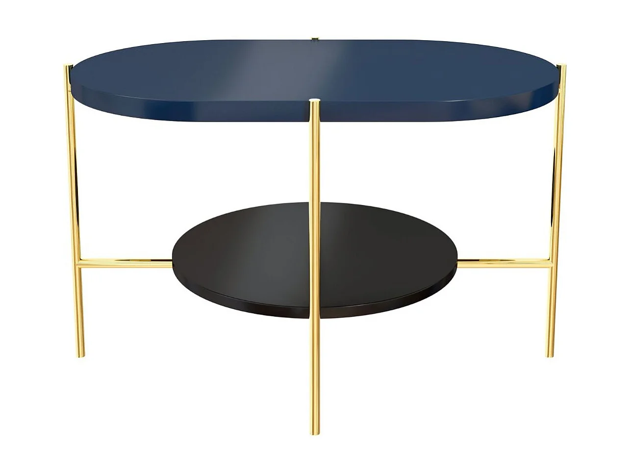 Table basse moderne ARENA / Pieds dorés + Plateau bleu marine et noir / 80 x 50 cm