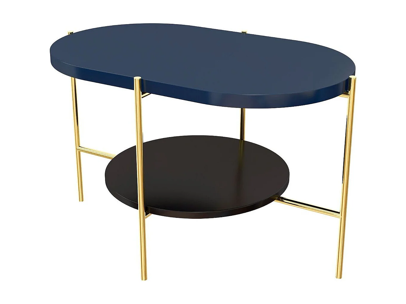 Table basse moderne ARENA / Pieds dorés + Plateau bleu marine et noir / 80 x 50 cm