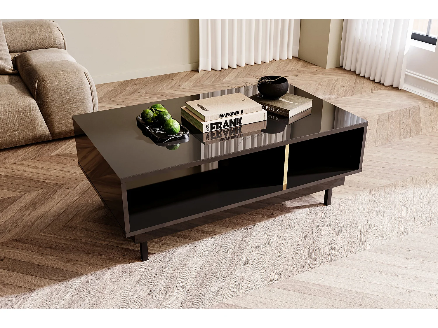 Czarny stolik Dancan ARTEMISA ze złotymi dodatkami