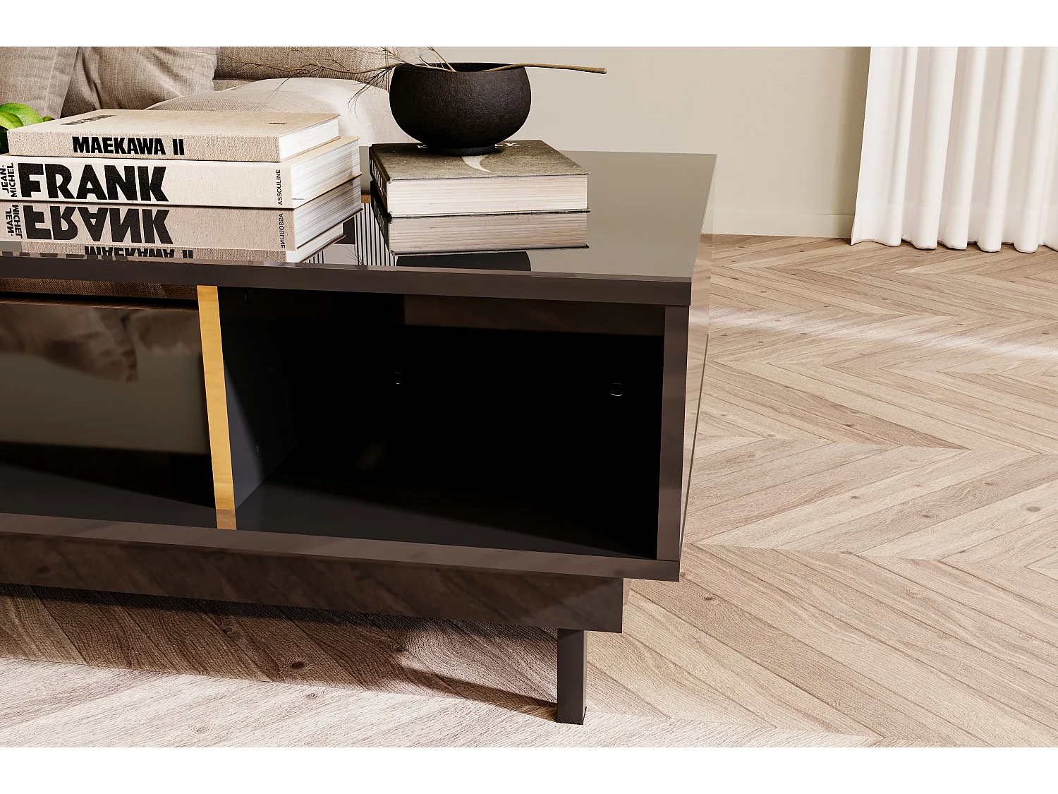 Czarny stolik Dancan ARTEMISA ze złotymi dodatkami