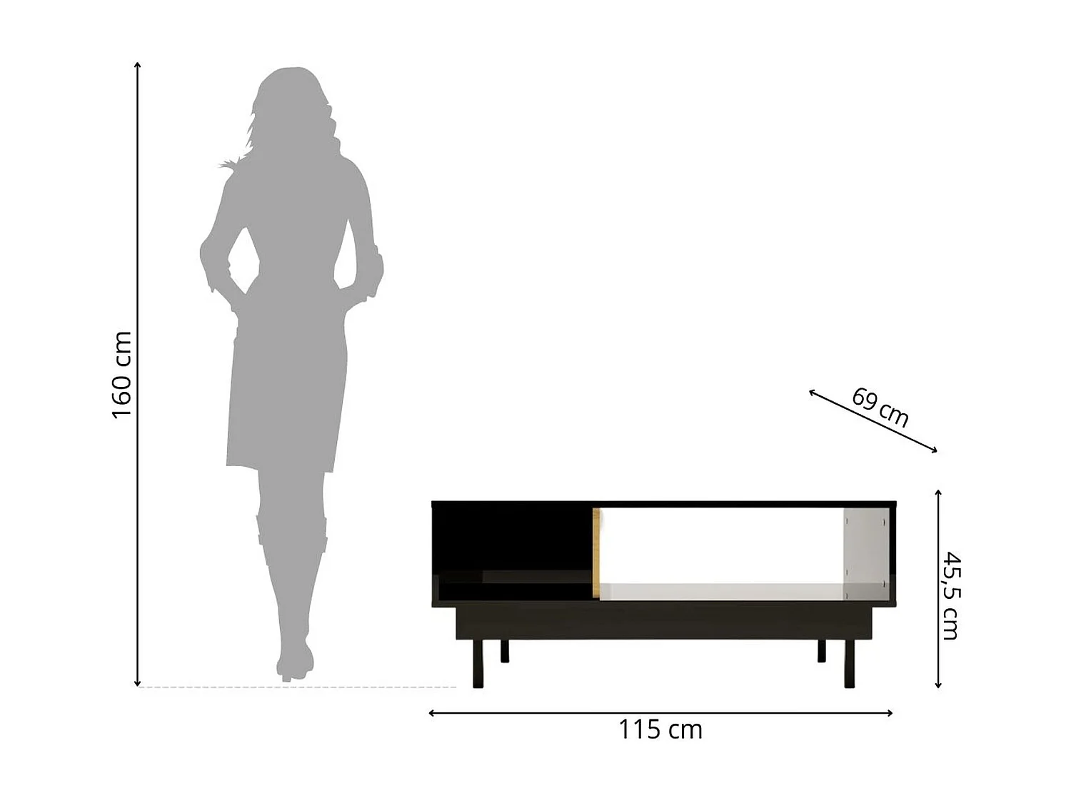 Czarny stolik Dancan ARTEMISA ze złotymi dodatkami