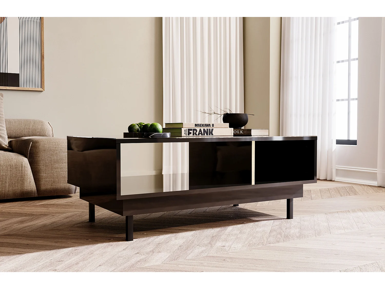 Couchtisch Artemisa schwarz, goldener akzent, hochglanz